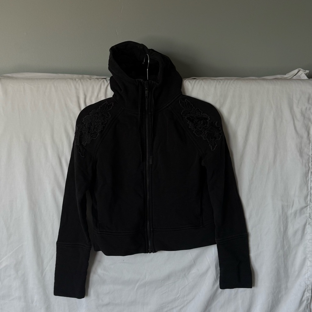 Black lululemon scuba hoodie with Embroidered Details